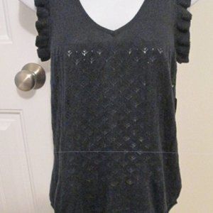 ROXY $47 Annabelle 100% Cot Black Ruffle Open Knit Design P/O Vest size S *NWT*